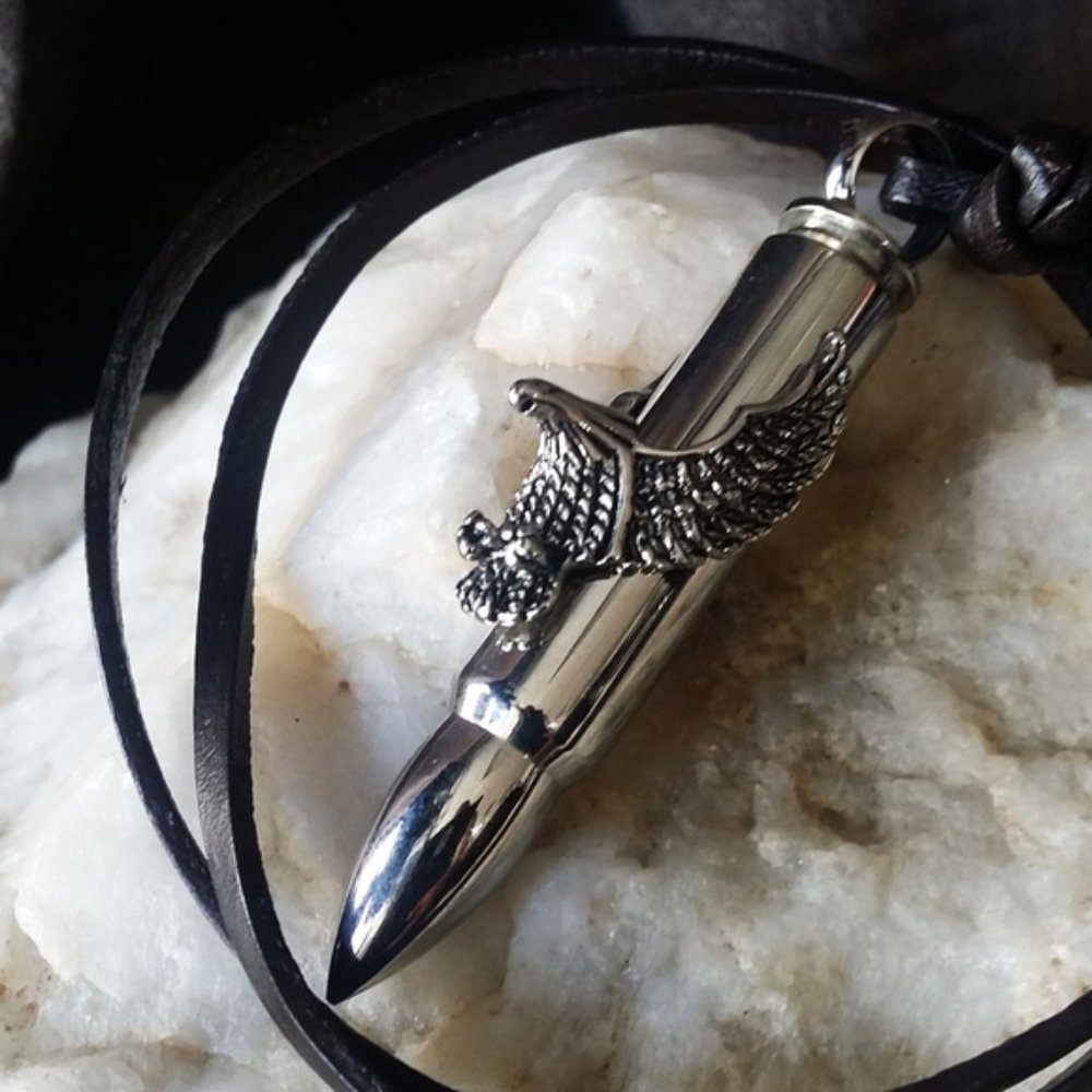 SALE/ Designer Bullet Pendant Leather Man Necklace